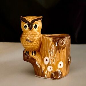 Vintage LEGO Ceramic CUTE Owl on Tree Stump Toothpick Holder - Japan